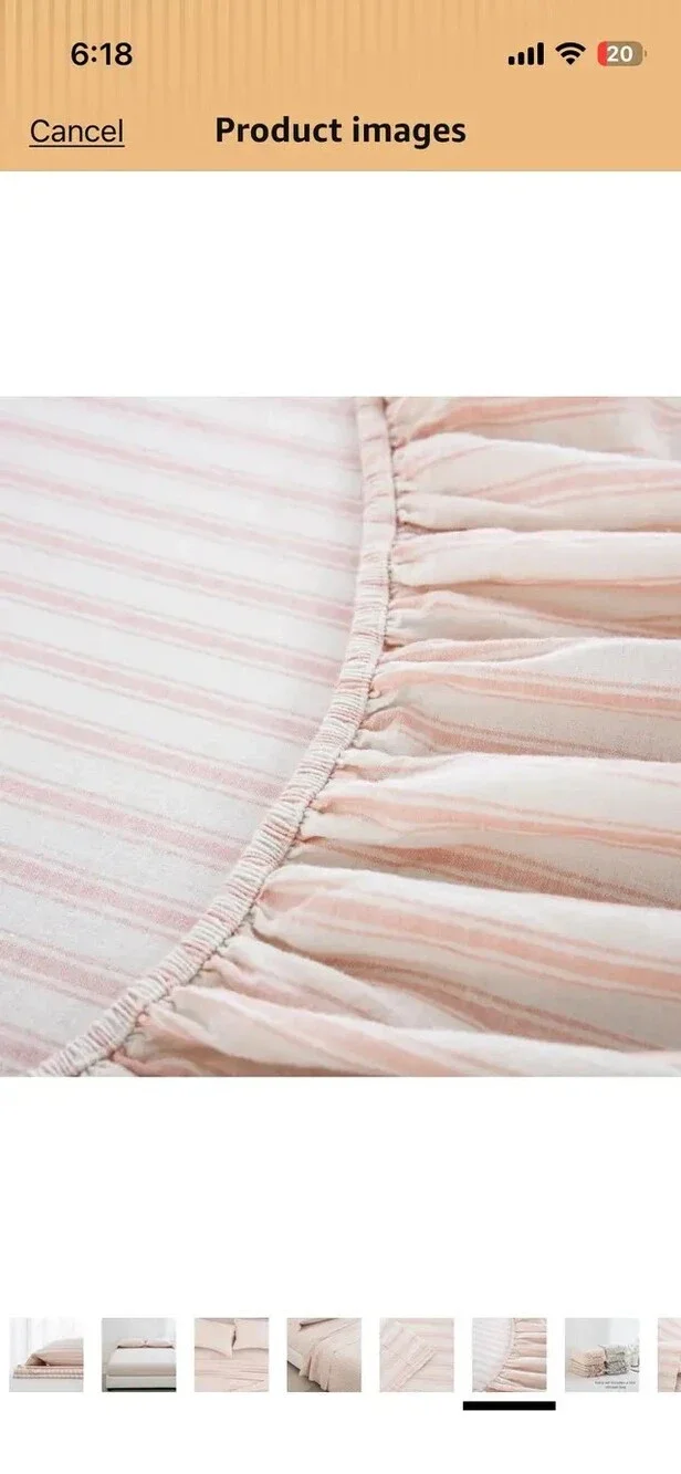 Queen Bed Linen Blend Sheets 4pc Set Cotton Pink Classic Pink Stripe 16